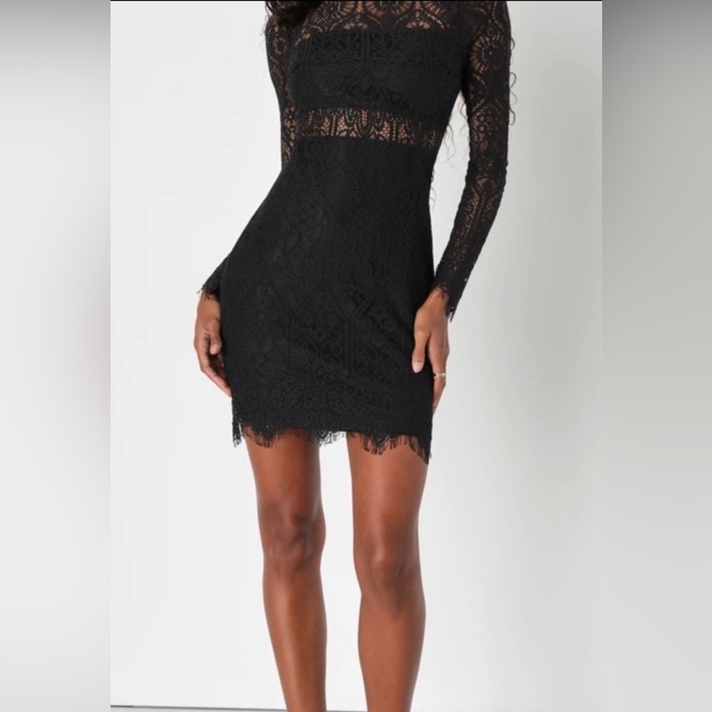 Lulu's Black Lace Long Sleeve Dress